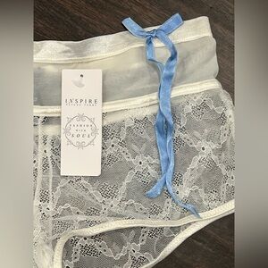 Inspire Women's White Lace Panties‎ with Blue Ribbon